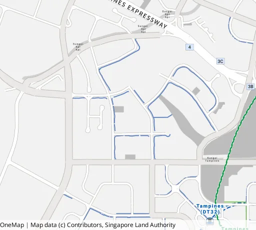 Map of the area around Blk 610B Tampines Nth Dr 1 in Tampines, showing 400 m and 1 km rings and 2 primary schools within 1 km