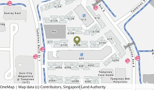 Location map of Blk 610B Tampines Nth Dr 1, a HDB resale block in Tampines, Singapore