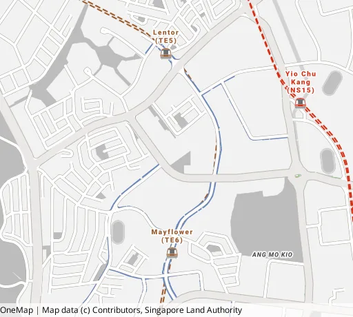 Map of the area around Blk 611 Ang Mo Kio Ave 5 in Ang Mo Kio, showing 400 m and 1 km rings and 2 primary schools within 1 km
