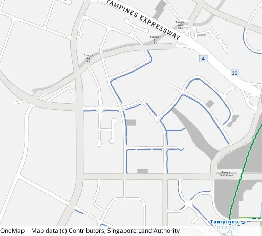 Map of the area around Blk 612A Tampines Nth Dr 1 in Tampines, showing 400 m and 1 km rings and 2 primary schools within 1 km