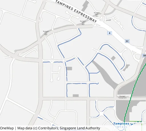 Map of the area around Blk 612B Tampines Nth Dr 1 in Tampines, showing 400 m and 1 km rings and 2 primary schools within 1 km