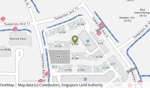 Location map of Blk 612B Tampines Nth Dr 1, a HDB resale block in Tampines, Singapore