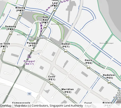 Map of the area around Blk 612D Punggol Dr in Punggol, showing 400 m and 1 km rings and 5 primary schools within 1 km