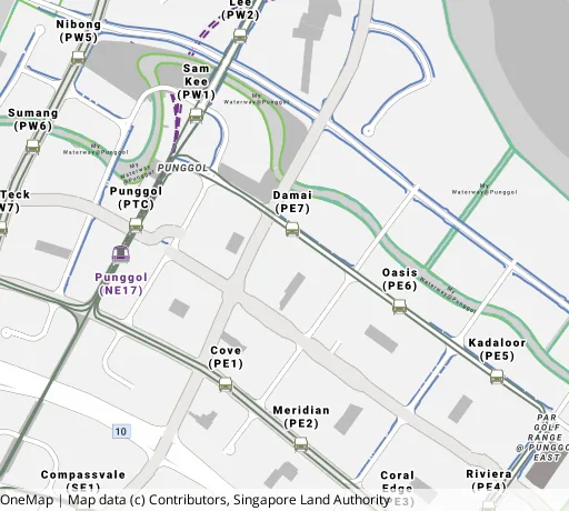 Map of the area around Blk 613B Punggol Dr in Punggol, showing 400 m and 1 km rings and 5 primary schools within 1 km