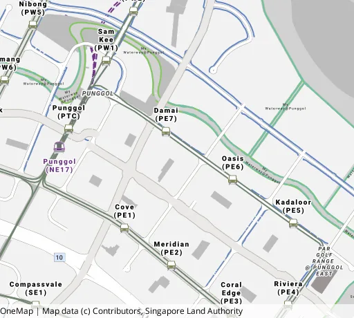 Map of the area around Blk 614A Edgefield Plains in Punggol, showing 400 m and 1 km rings and 6 primary schools within 1 km