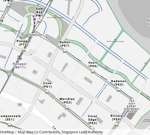 Map of the area around Blk 614B Edgefield Plains in Punggol, showing 400 m and 1 km rings and 6 primary schools within 1 km