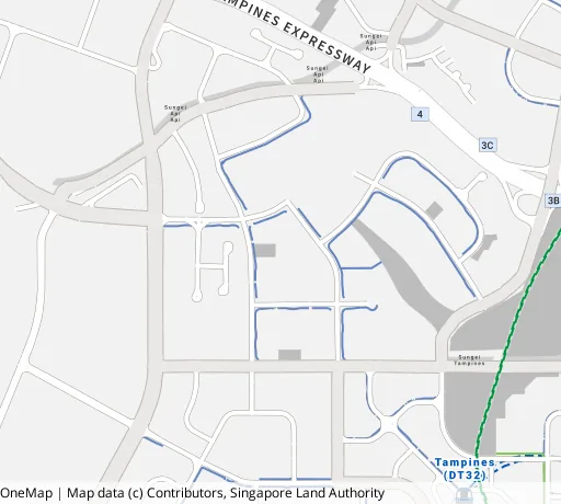 Map of the area around Blk 614B Tampines Nth Dr 1 in Tampines, showing 400 m and 1 km rings and 2 primary schools within 1 km