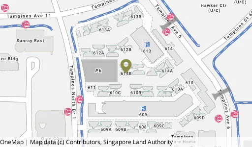 Location map of Blk 614B Tampines Nth Dr 1, a HDB resale block in Tampines, Singapore