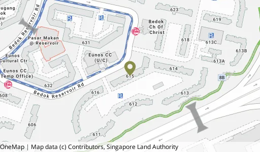 Location map of Blk 615 Bedok Reservoir Rd, a HDB resale block in Bedok, Singapore