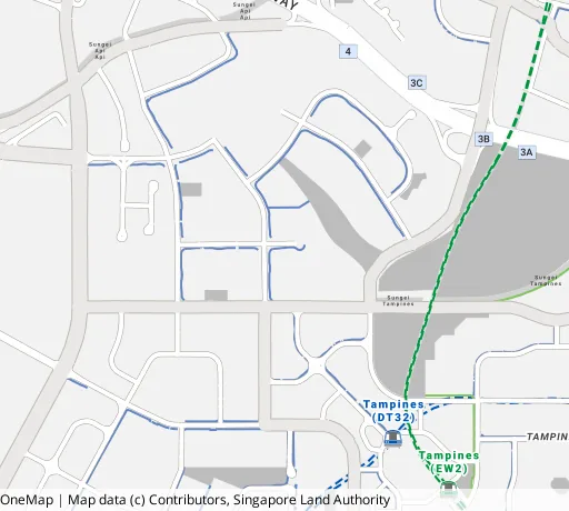 Map of the area around Blk 618A Tampines St 61 in Tampines, showing 400 m and 1 km rings and 2 primary schools within 1 km