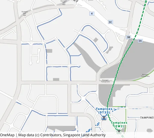 Map of the area around Blk 618B Tampines St 61 in Tampines, showing 400 m and 1 km rings and 2 primary schools within 1 km