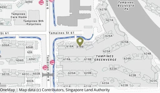 Location map of Blk 618B Tampines St 61, a HDB resale block in Tampines, Singapore