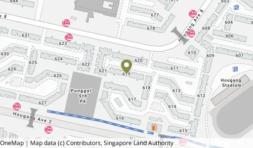 Location map of Blk 619 Hougang Ave 8, a HDB resale block in Hougang, Singapore