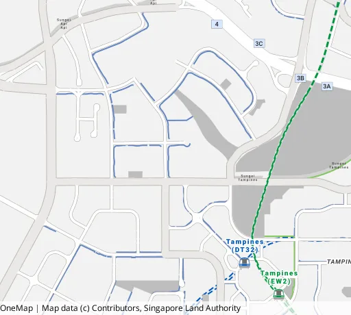 Map of the area around Blk 619A Tampines St 61 in Tampines, showing 400 m and 1 km rings and 2 primary schools within 1 km