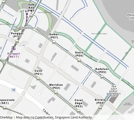 Map of the area around Blk 619C Punggol Dr in Punggol, showing 400 m and 1 km rings and 7 primary schools within 1 km