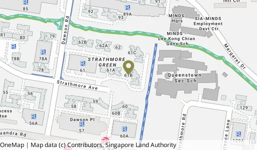 Location map of Blk 61B Strathmore Ave, a HDB resale block in Queenstown, Singapore