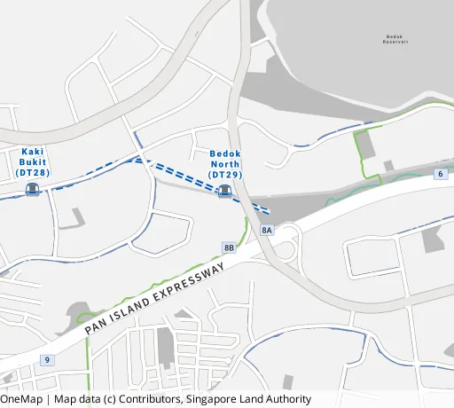 Map of the area around Blk 620 Bedok Reservoir Rd in Bedok, showing 400 m and 1 km rings and 2 primary schools within 1 km