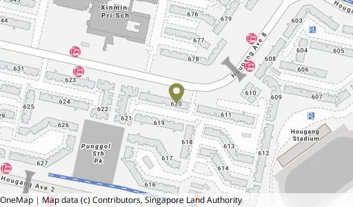Location map of Blk 620 Hougang Ave 8, a HDB resale block in Hougang, Singapore