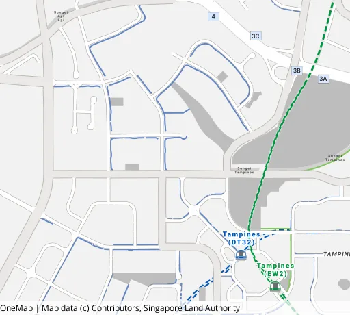 Map of the area around Blk 620A Tampines St 61 in Tampines, showing 400 m and 1 km rings and 2 primary schools within 1 km