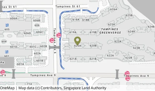 Location map of Blk 620A Tampines St 61, a HDB resale block in Tampines, Singapore