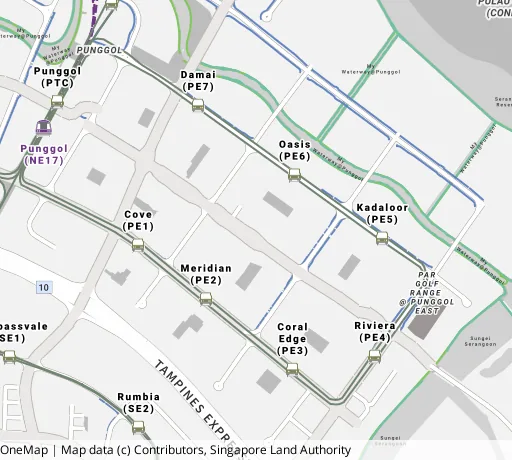 Map of the area around Blk 622A Punggol Ctrl in Punggol, showing 400 m and 1 km rings and 7 primary schools within 1 km