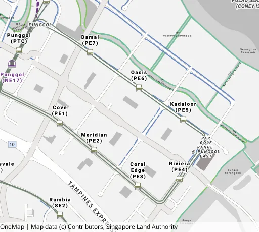 Map of the area around Blk 623A Punggol Ctrl in Punggol, showing 400 m and 1 km rings and 7 primary schools within 1 km