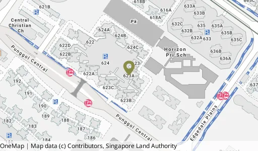 Location map of Blk 623A Punggol Ctrl, a HDB resale block in Punggol, Singapore