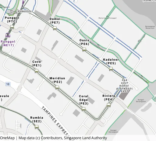Map of the area around Blk 623B Punggol Ctrl in Punggol, showing 400 m and 1 km rings and 7 primary schools within 1 km