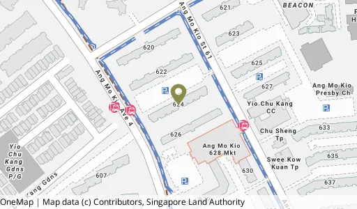 Location map of Blk 624 Ang Mo Kio Ave 4, a HDB resale block in Ang Mo Kio, Singapore