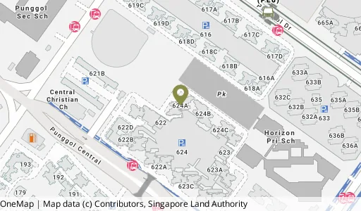 Location map of Blk 624A Punggol Ctrl, a HDB resale block in Punggol, Singapore