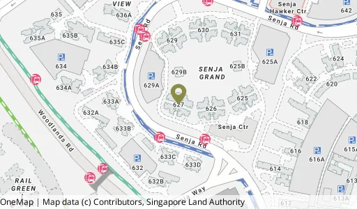 Location map of Blk 627 Senja Rd, a HDB resale block in Bukit Panjang, Singapore