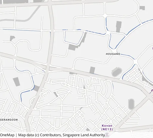 Map of the area around Blk 628 Hougang Ave 8 in Hougang, showing 400 m and 1 km rings and 3 primary schools within 1 km