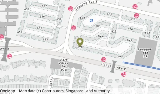 Location map of Blk 628 Hougang Ave 8, a HDB resale block in Hougang, Singapore