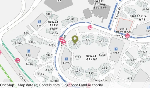 Location map of Blk 629 Senja Rd, a HDB resale block in Bukit Panjang, Singapore