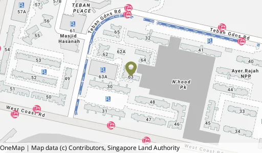 Location map of Blk 63 Teban Gdns Rd, a HDB resale block in Jurong East, Singapore