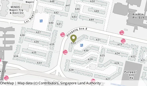 Location map of Blk 632 Hougang Ave 8, a HDB resale block in Hougang, Singapore