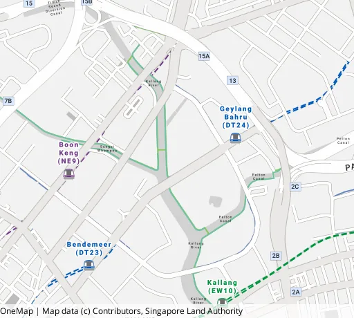 Map of the area around Blk 64 Kallang Bahru in Kallang/Whampoa, showing 400 m and 1 km rings and 1 primary school within 1 km
