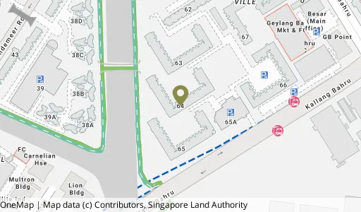 Location map of Blk 64 Kallang Bahru, a HDB resale block in Kallang/Whampoa, Singapore