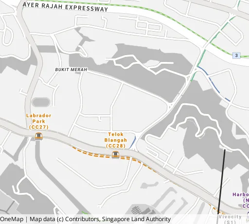 Map of the area around Blk 64 Telok Blangah Dr in Bukit Merah, showing 400 m and 1 km rings and 1 primary school within 1 km