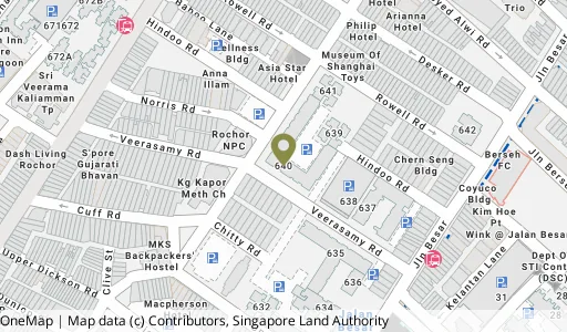 Location map of Blk 640 Rowell Rd, a HDB resale block in Central Area, Singapore