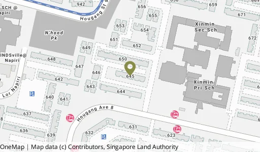 Location map of Blk 645 Hougang Ave 8, a HDB resale block in Hougang, Singapore