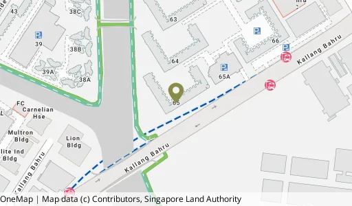 Location map of Blk 65 Kallang Bahru, a HDB resale block in Kallang/Whampoa, Singapore