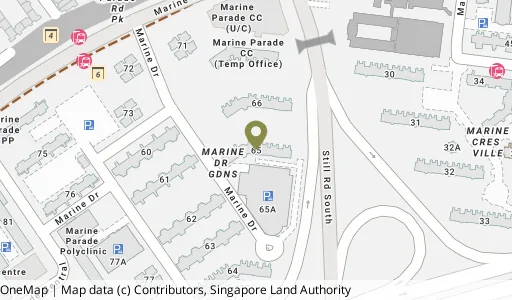 Location map of Blk 65 Marine Dr, a HDB resale block in Marine Parade, Singapore