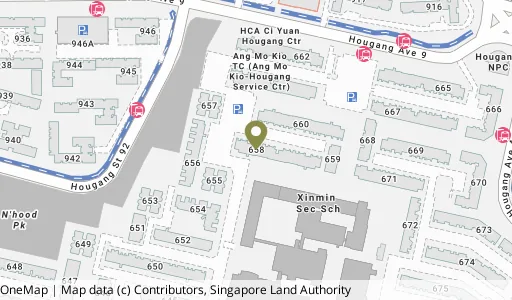 Location map of Blk 658 Hougang Ave 8, a HDB resale block in Hougang, Singapore