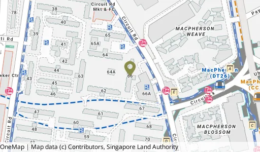 Location map of Blk 66 Circuit Rd, a HDB resale block in Geylang, Singapore