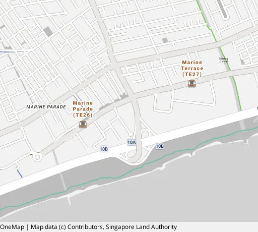 Map of the area around Blk 66 Marine Dr in Marine Parade, showing 400 m and 1 km rings and 3 primary schools within 1 km