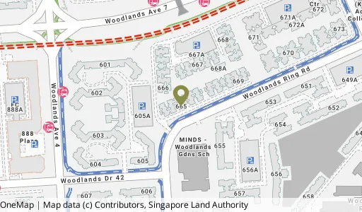 Location map of Blk 665 Woodlands Ring Rd, a HDB resale block in Woodlands, Singapore