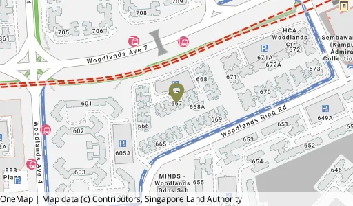 Location map of Blk 667 Woodlands Ring Rd, a HDB resale block in Woodlands, Singapore