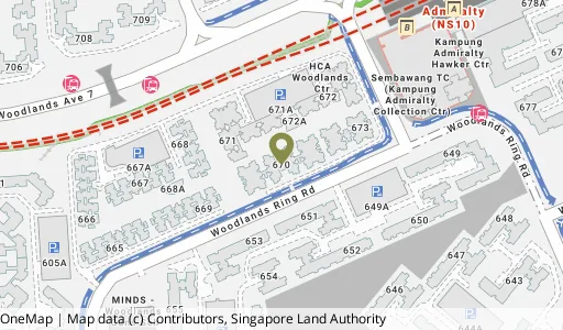 Location map of Blk 670 Woodlands Dr 71, a HDB resale block in Woodlands, Singapore