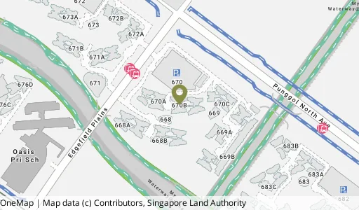 Location map of Blk 670B Edgefield Plains, a HDB resale block in Punggol, Singapore